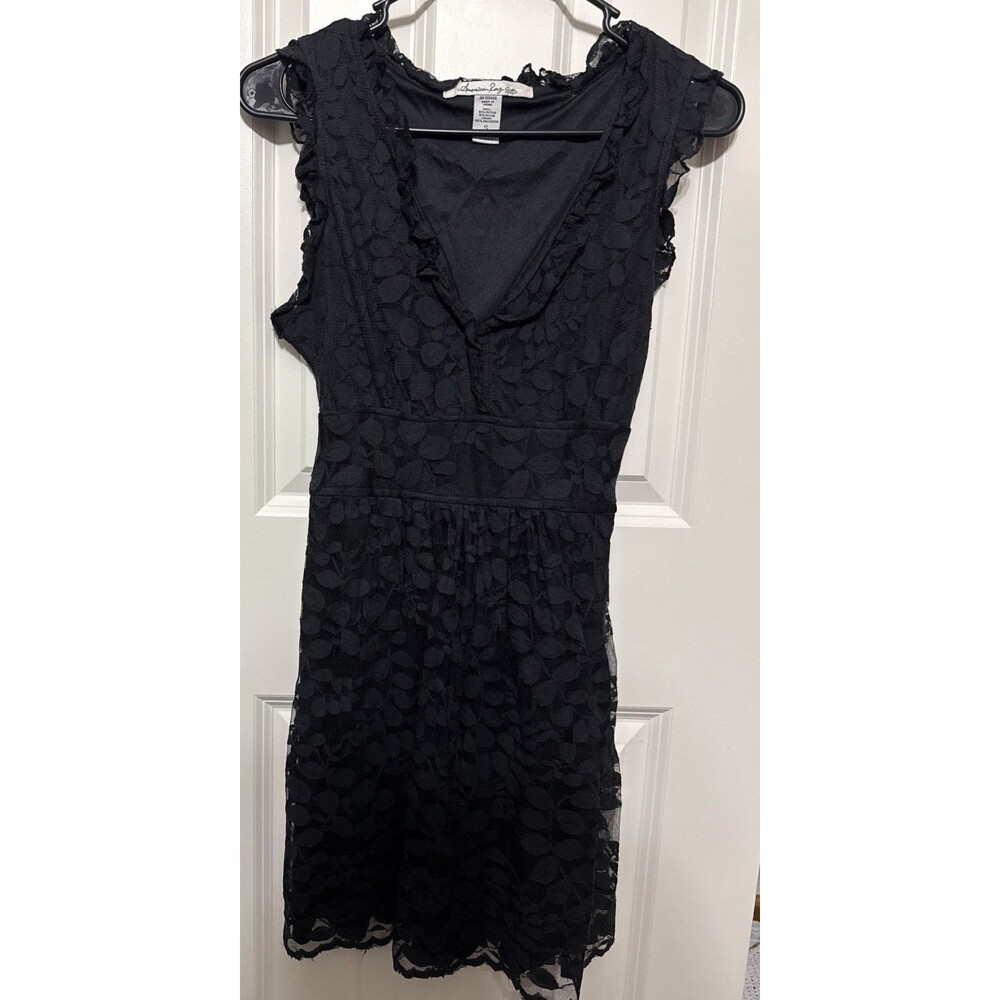 Vtg American Rag Cie Black Lace Dress Sleeveless V-Neck Y2K Whimsigoth Fairy Sm